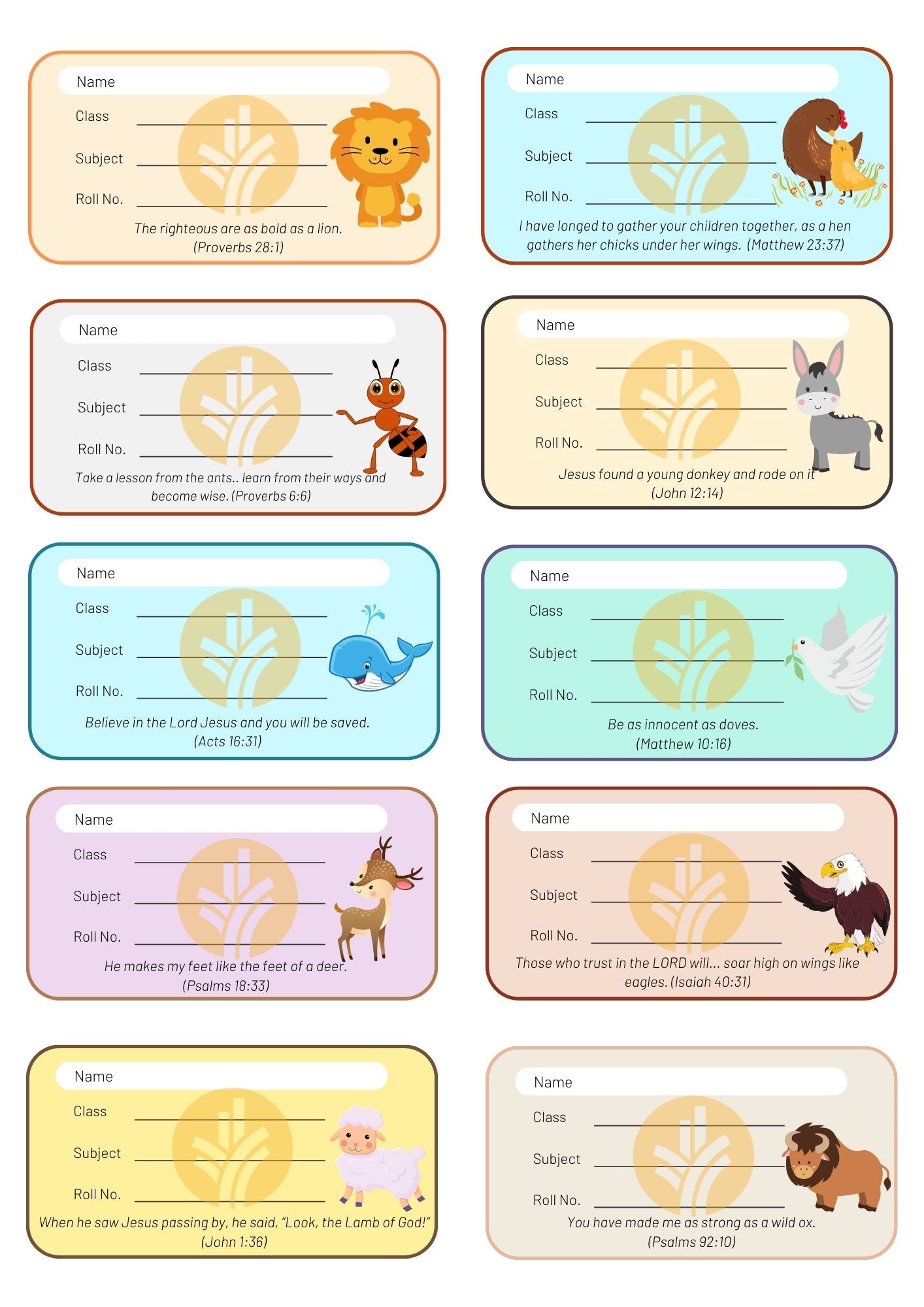 Book labels - Animals in the Bible