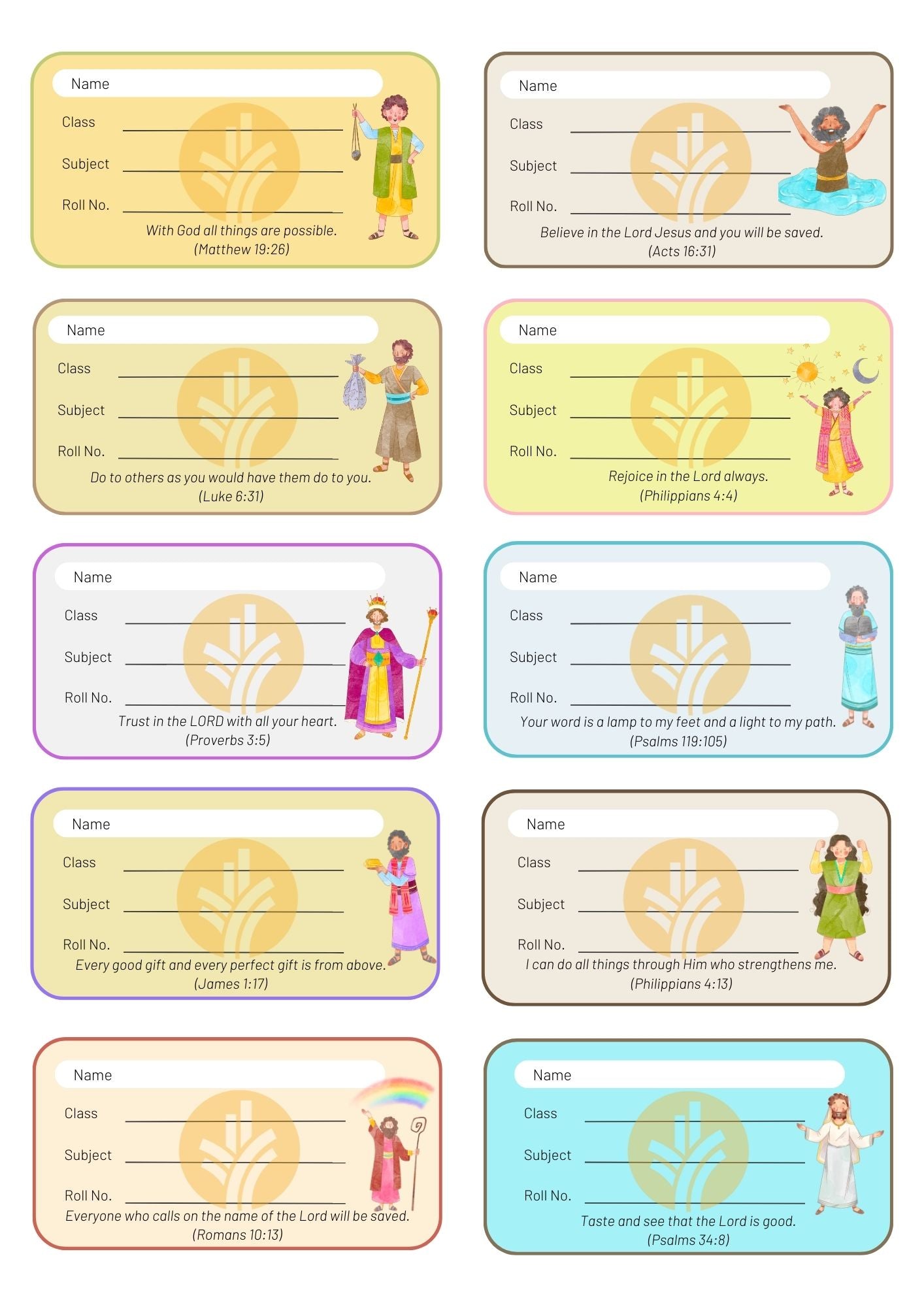 Book labels - Characters of the Bible