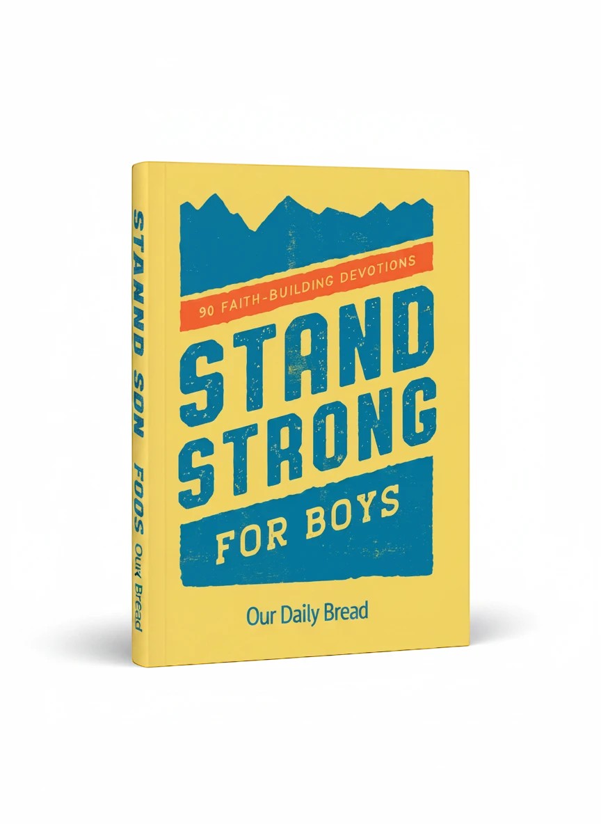 Discovery House Distributors Pvt Ltd Stand Strong for Boys paperback devotional book with yellow cover and blue mountain graphic.